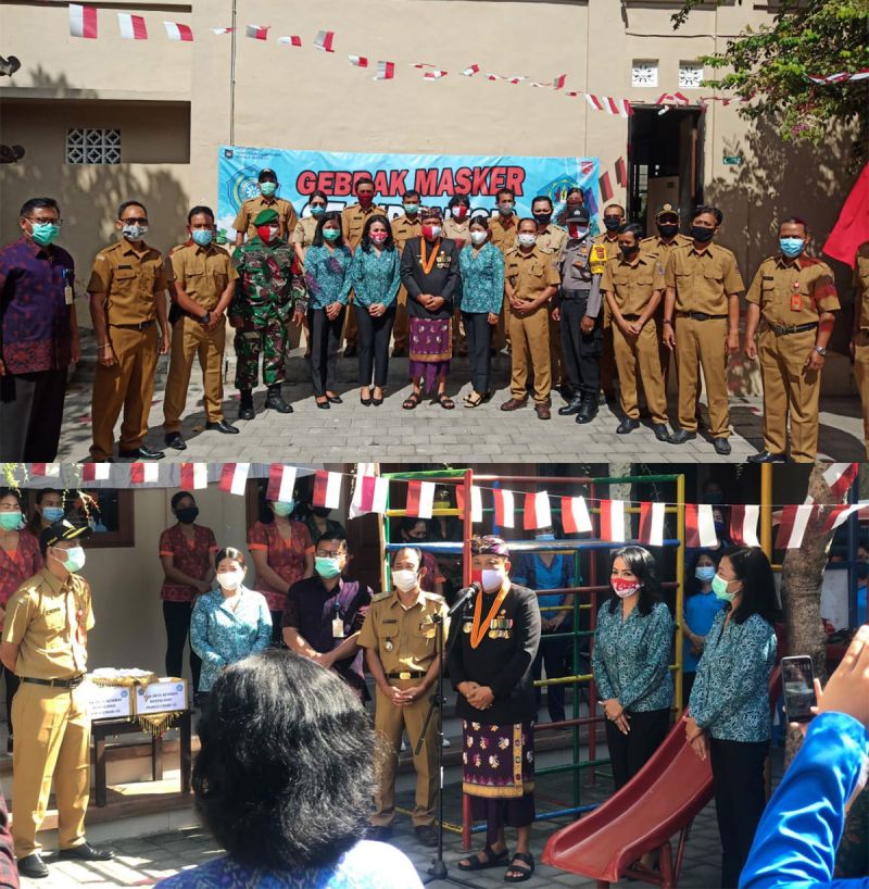 Apel Upacara Bendera dan Penyerahan Masker dari Ketua TP. PKK kepada Kader Posyandu Dusun dalam rangka HUT Proklamasi RI