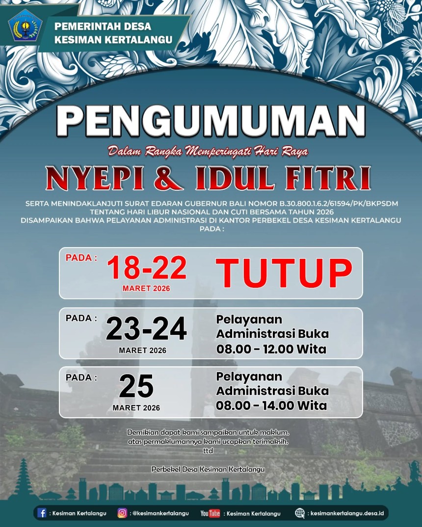 Dalam rangka memperingati Hari Raya Nyepi dan Idul Fitri
