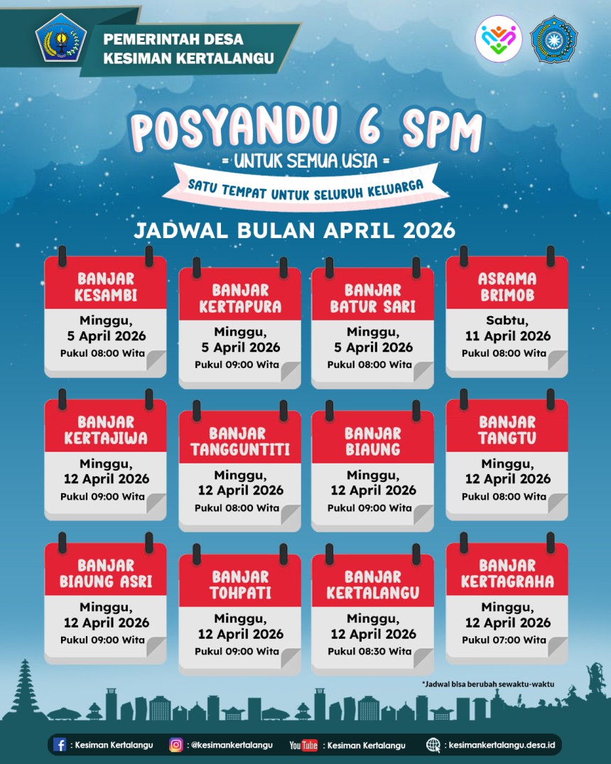 Jadwal Posyandu 6 SPM Bulan April 2026