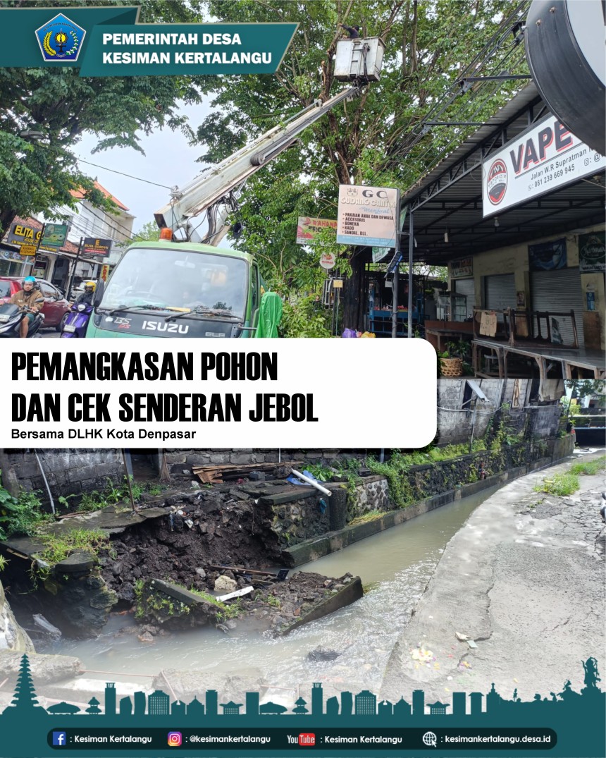 kegiatan pengecekan senderan jebol di Jalan Siulan serta pemangkasan pohon di Jalan WR Supratman, Dusun Tohpati, Desa Kesiman Kertalangu.
