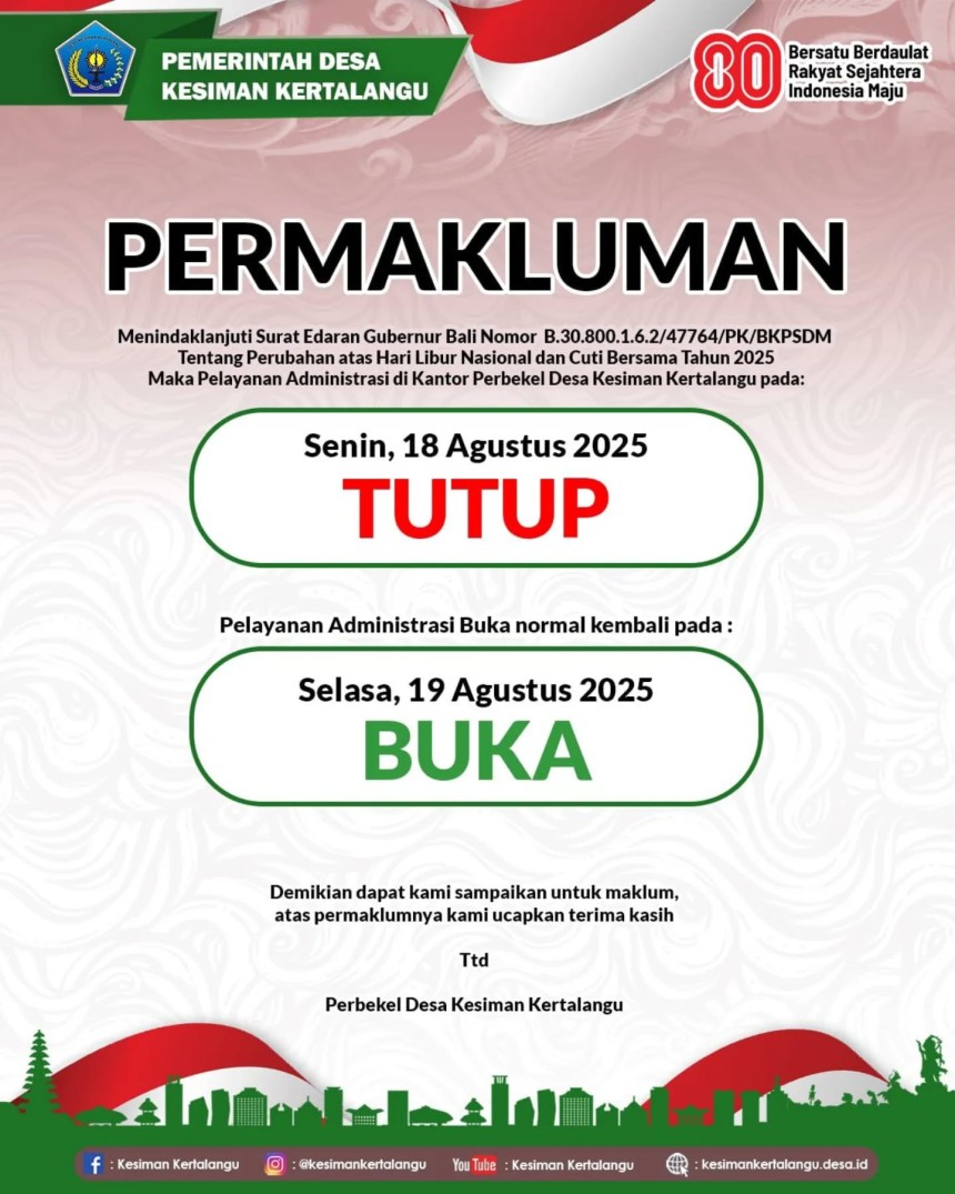 PERMAKLUMAN Dalam Rangka memperingati Dirgayahu Republik Indonesia