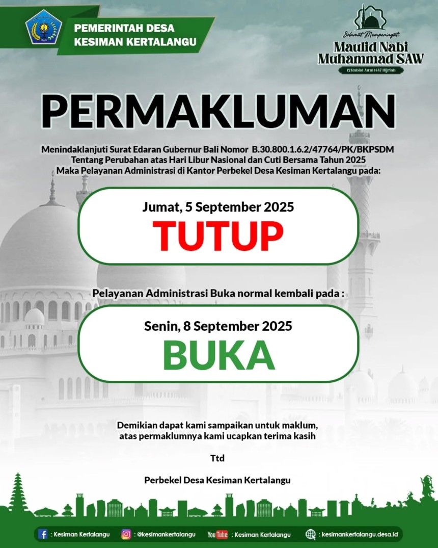 Permakluman Hari Libur Nasional & Cuti Bersama