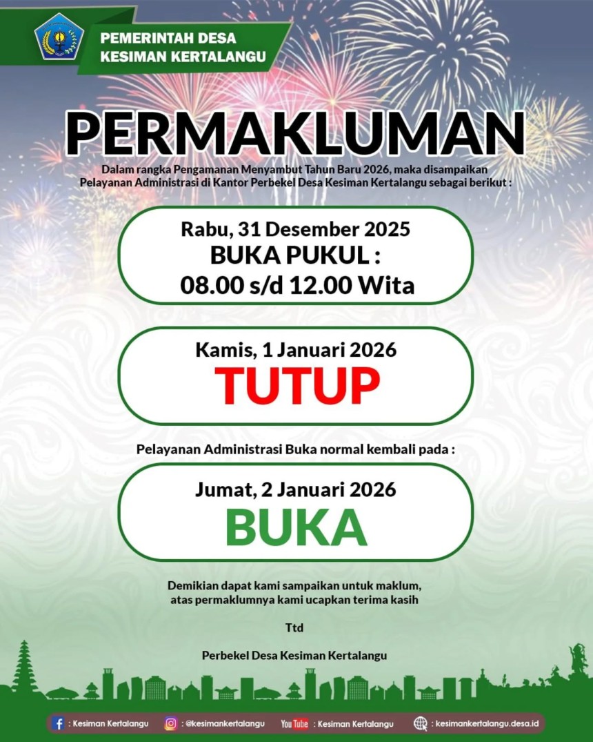 Permakluman menyambut Tahun Baru 2026