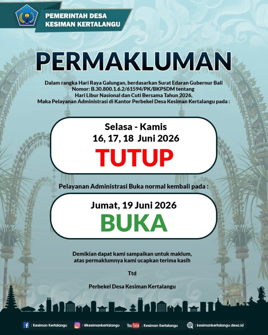 PERMAKLUMAN PELAYANAN HARI GALUNGAN