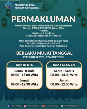 HARI KERJA DAN JAM KERJA PADA BULAN RAMADHAN 1447 HIJRIAH