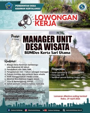 INFO LOKER MNAGER UNIT DESA WISATA