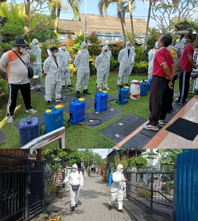 Kegiatan Penyemprotan Disinfektan Fokus ke rumah-rumah Warga Desa yang Positif COVID-19.