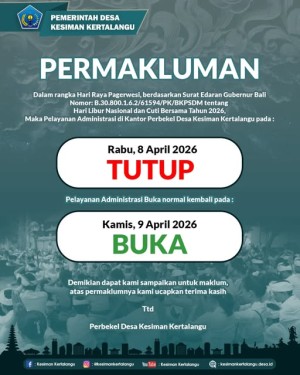 PENGUMUMAN PELAYANAN ADMINISTRASI TERKAIT HARI RAYA PAGERWESI