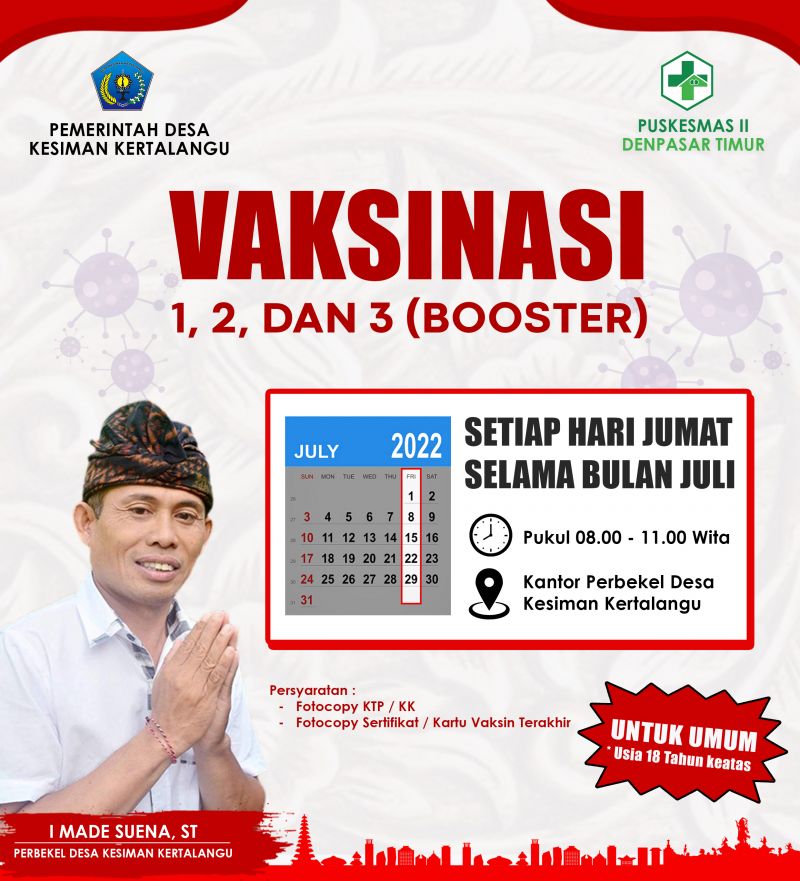 Vaksinasi Covid19 di Kantor Desa Setiap Hari Jumat Selama Bulan Juli 2022